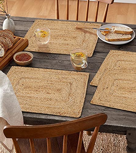 Jaipur Special Hausattire Jute Braided Placemats 13x19 Inches - Natural, Farmhouse Reversible Woven Mats for Kitchen & Dining Table (Set of 4)