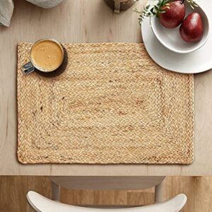 Jaipur Special Hausattire Jute Braided Placemats 13x19 Inches - Natural, Farmhouse Reversible Woven Mats for Kitchen & Dining Table (Set of 4)