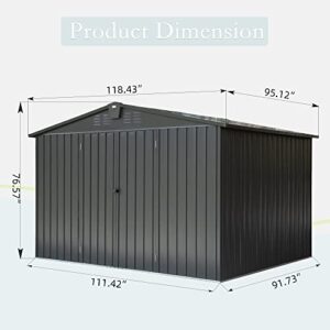 Domi Outdoor Storage Shed 10'x8', Metal Sheds Outdoor Storage with Lockable Doors & Air Vents for Patio Garden Lawn Backyard,Gray