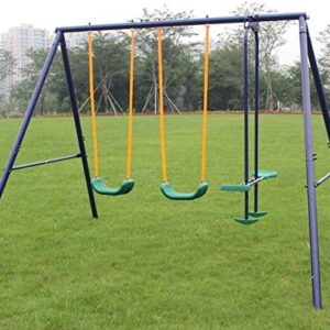 GREBAI Outdoor Metal Swing Set, Children's Swing Set with Slide for Backyard, Swing Set for Children, Toddlers, use