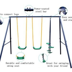 GREBAI Outdoor Metal Swing Set, Children's Swing Set with Slide for Backyard, Swing Set for Children, Toddlers, use