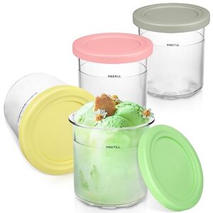 lomild 16oz. extra pint containers, replacement for ninja creami pints and lids-4 pack, compatible with nc299amz nc301 nc300 series, dishwasher safe & bpa-free, clear