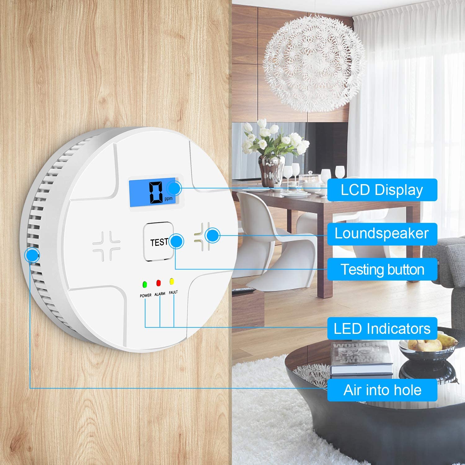 Combination Smoke Carbon Monoxide Alarm Detector Powered by Battery,Dual Alarm Sensor of Smoke and CO,Easy to Install