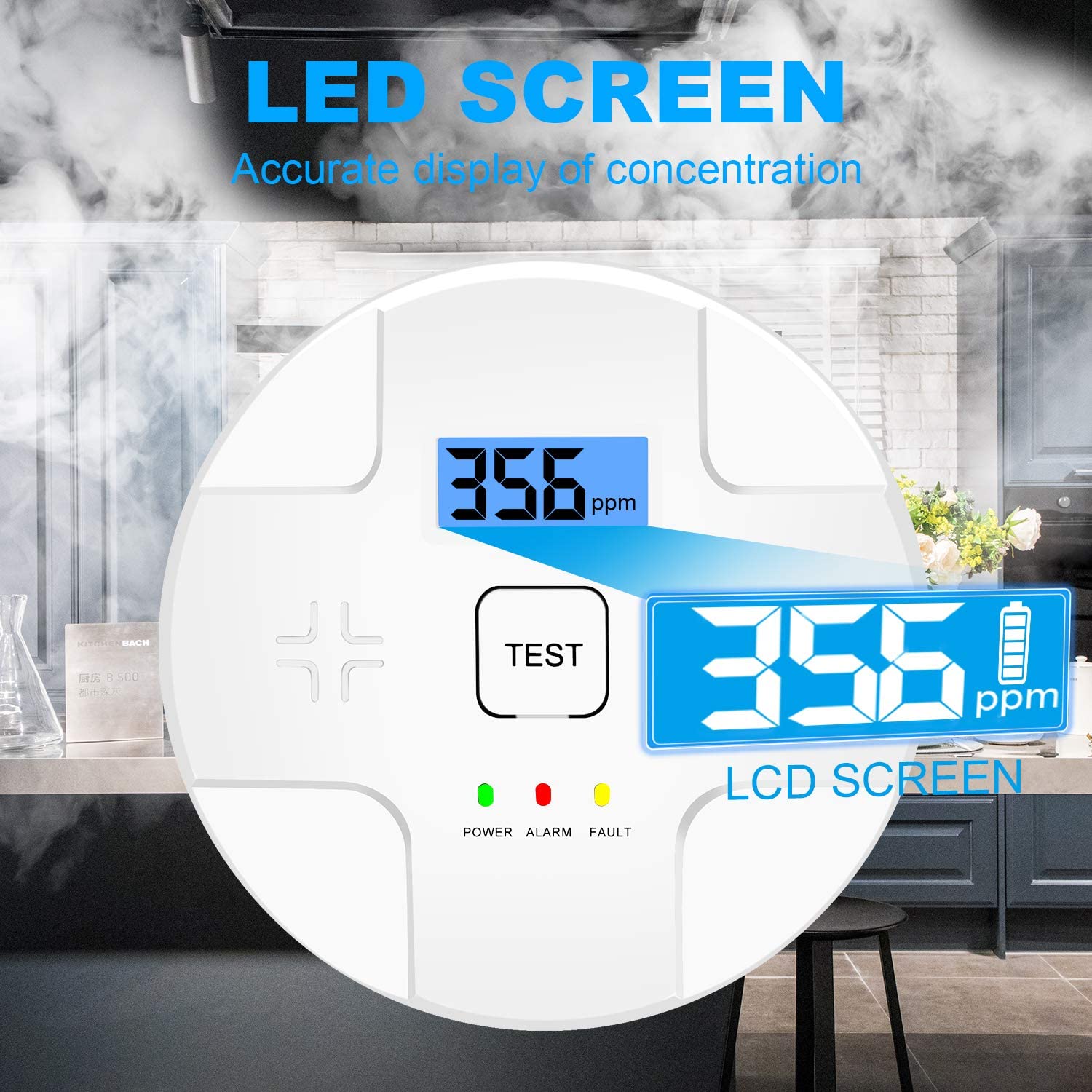 Combination Smoke Carbon Monoxide Alarm Detector Powered by Battery,Dual Alarm Sensor of Smoke and CO,Easy to Install