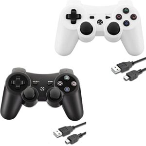 yu33 2 pack wireless controller works for ps3 controller, control for playstation 3 controller wireless, remote/mando/controles de pa3 with charging cable, 2023, new black and white