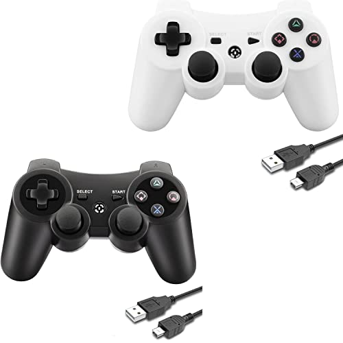 YU33 2 Pack Wireless Controller Works for PS3 Controller, Control for Playstation 3 Controller Wireless, Remote/Mando/Controles de pa3 with Charging Cable, 2023, New Black and White