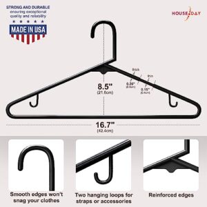 HOUSE DAY Plastic Hangers Black 60 Pack Durable & Space Saving Clothes Hangers Bulk Suit & Coat Hangers with Non-Slip Hook Closet Hangers Lightweight Hangers for Clothing, Shirts, Pants, Dresses