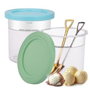 zyhoone ice cream containers compatible with nc301 nc300 nc299amz series ice cream maker,replacement for ninja creami pints and lids,with 2 scoops,dishwasher safe green/blue