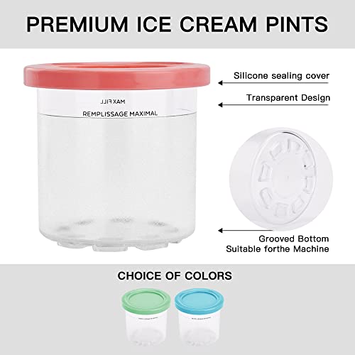 ZYHOONE Ice Cream Containers Compatible with NC301 NC300 NC299AMZ Series Ice Cream Maker,Replacement for Ninja Creami Pints and Lids,with 2 Scoops,Dishwasher Safe Green/Blue
