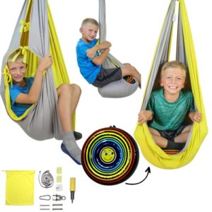 2 in 1 kids sensory swing with pillow | kids pod swing & autism swing | strong & reversible hanging chair for bedroom up to 200 lbs | kids hammock adhd chair | sensory swing for kids indoor outdoor