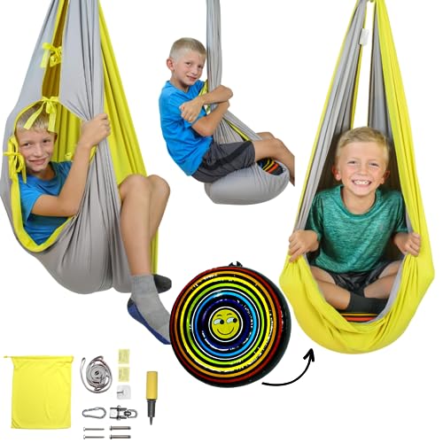 2 in 1 Kids Sensory Swing with Pillow | Kids Pod Swing & Autism Swing | Strong & Reversible Hanging Chair for Bedroom up to 200 lbs | Kids Hammock ADHD Chair | Sensory Swing for Kids Indoor Outdoor