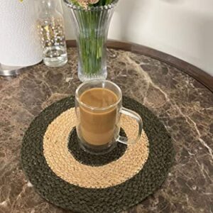 Premium Jute Placemats Set - Golden Fiber Collection | 100% Natural and Eco-Friendly | Soft & Durable | Round 13" x 13" | Dining Room Table Mat in Green and Natural Jute Color (Set of 6)