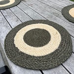 Premium Jute Placemats Set - Golden Fiber Collection | 100% Natural and Eco-Friendly | Soft & Durable | Round 13" x 13" | Dining Room Table Mat in Green and Natural Jute Color (Set of 6)