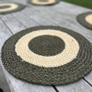 Premium Jute Placemats Set - Golden Fiber Collection | 100% Natural and Eco-Friendly | Soft & Durable | Round 13" x 13" | Dining Room Table Mat in Green and Natural Jute Color (Set of 6)