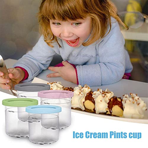 Ice Cream Pints Cup,Ice Cream Pints Cup, Ice Cream Containers With Lids For Ninja Creami Pints, Safe & Leak Proof Ice Cream Pints Kitchen Accessories,for Nc300s Nc299am Series Ice Cream Maker (4PCS)