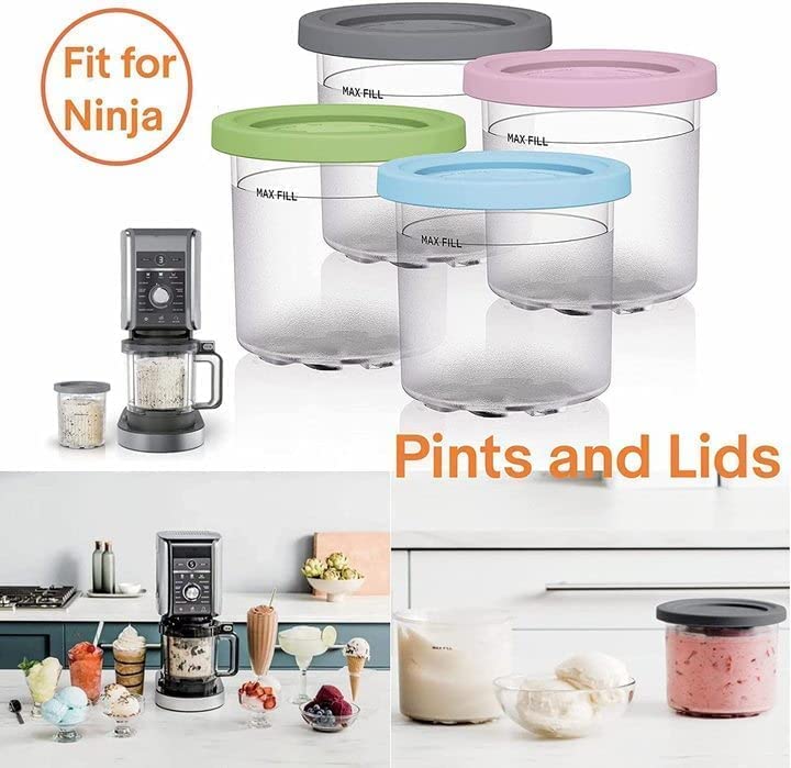 Ice Cream Pints Cup,Ice Cream Pints Cup, Ice Cream Containers With Lids For Ninja Creami Pints, Safe & Leak Proof Ice Cream Pints Kitchen Accessories,for Nc300s Nc299am Series Ice Cream Maker (4PCS)