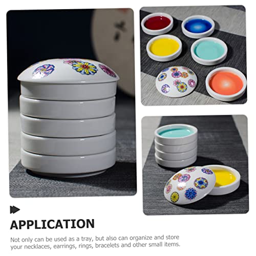 1 Set 5 Layers of Ceramic Coloring Watercolor Paint Palette Oil Paint Palette Paint Ceramic Mixing Trays Water Color Mixing Plates Artist Mixing Trays Multipurpose Ink