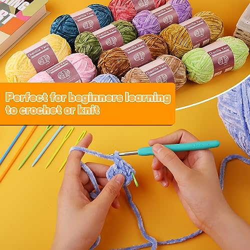 LUNARM 3 * 100g Chenille Yarn, Yarn for Crocheting Knitting with Big Eye Needles, Handcrafts Weaving Soft Chenille Yarn for Making Blankets, Clothes, Pattern Knitting Creations (Wine Color)