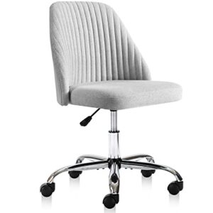 armless office chair cute desk chair, modern fabric home office desk chairs with wheels adjustable swivel task computer vanity chair for small spaces