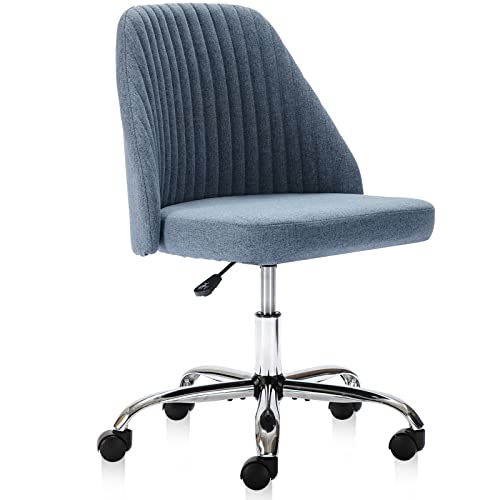 Armless Office Chair Cute Desk Chair, Modern Fabric Home Office Desk Chairs with Wheels Adjustable Swivel Task Computer Vanity Chair for Small Spaces