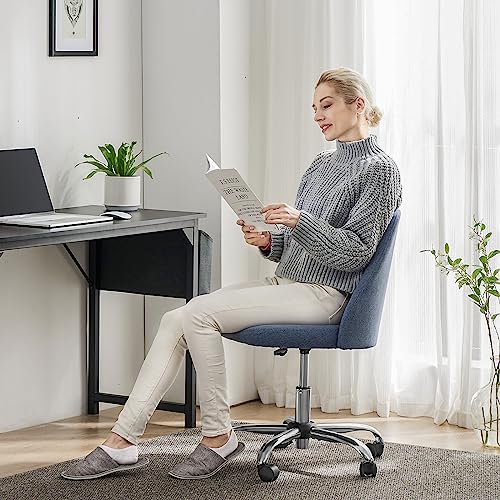 Armless Office Chair Cute Desk Chair, Modern Fabric Home Office Desk Chairs with Wheels Adjustable Swivel Task Computer Vanity Chair for Small Spaces