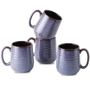 coffee mugs set, 12 oz coffee cups set of 4 with big handle, tikooere ceramic coffee mugs for tea,milk,cereal, porcelain mugs for women christmas housewarming gift, dishwasher & microwave safe, purple