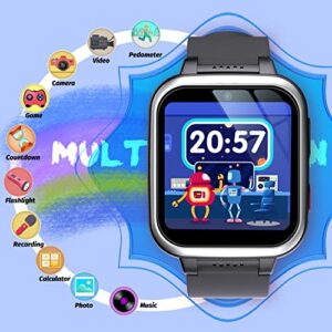 meoonley Kids Smart Watch with Puzzle Games HD Touch Screen Camera Video Music Player Pedometer Alarm Clock Flashlight Fashion Kids Smartwatch Gift for 6-13 Year Old Boys Girls Toys