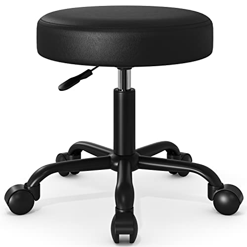 HOOMIC Rolling Stool Swivel Salon Shop Stool Chair Adjustable Drafting Stool Massage Spa Stool with PU Leather Cushioned in Black…