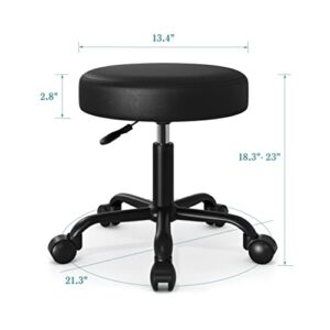 HOOMIC Rolling Stool Swivel Salon Shop Stool Chair Adjustable Drafting Stool Massage Spa Stool with PU Leather Cushioned in Black…
