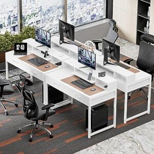 VEELOK Computer Desk with Drawers, 47" Home Office Desk with Monitor Shelf, Writing Desk with Storage, Gaming Desk Work Desk Study Desk for Bedroom, White