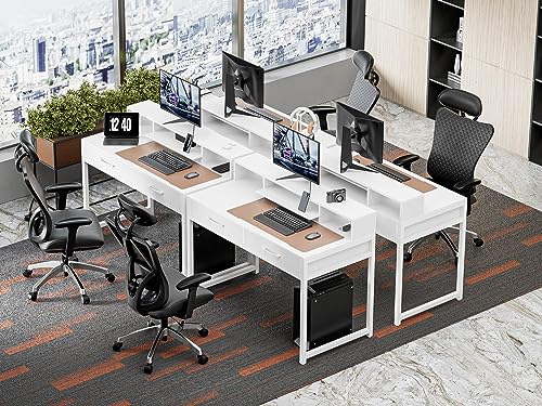 VEELOK Computer Desk with Drawers, 47" Home Office Desk with Monitor Shelf, Writing Desk with Storage, Gaming Desk Work Desk Study Desk for Bedroom, White