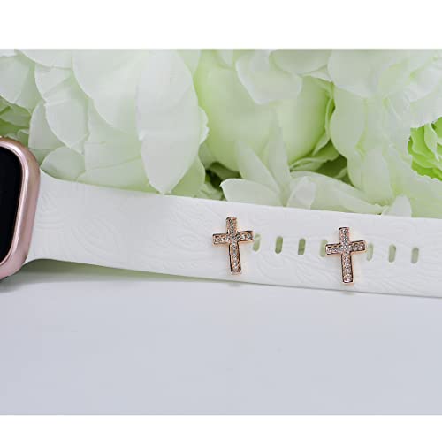 SUNOREEK apple watch band charms cross rose gold , cross charms for iwatch band charms studs for women 38mm 40mm 41mm 42mm 44mm 45mm 49mm ultra , Metal Decorative Rings Loops Charms Studs for iWatch Series 8 7 6 5 4 3 2 1 , Smart Watch Band Accessories Ch