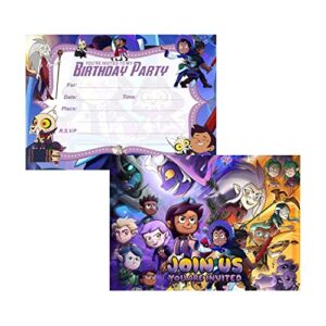 boykim 16pcs the owl house birthday invitations cards, the owl house birthday party supplies for kids party decorations