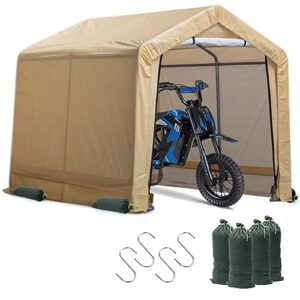 weather fast outdoor storage shed shelter with roll-up zipper door s-hooks and sandbags, 6x6 ft waterproof and uv resistant portable garage carport, motorcycle bike atv tent shed, yellow