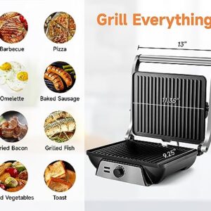 SUSTEAS 3-in-1 Electric Indoor Grill - Panini Press with Non-Stick Cooking Plates, Opens 180-Degree Gourmet Sandwich Maker, Floating Hinge Fits All Foods, Panini Press Grill with Grease Tray