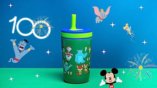 Zak Designs Disney 100 Anniversary Limited Edition Kelso Toddler Cups For Travel or At Home, 12oz Vacuum Insulated Stainless Steel Sippy Cup With Leak-Proof Design (Disney and Pixar)