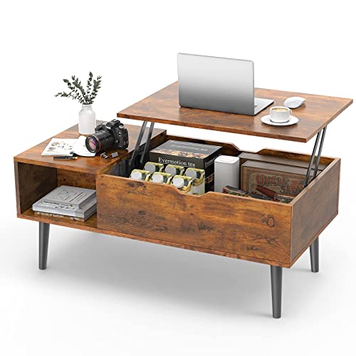 Sweetcrispy Coffee Table, Lift Top Coffee Tables for Living Room,Rising Tabletop Wood Dining Center Tables with Storage Shelf and Hidden Compartment