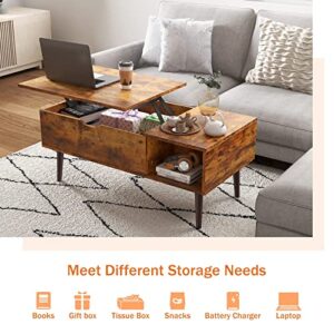 Sweetcrispy Coffee Table, Lift Top Coffee Tables for Living Room,Rising Tabletop Wood Dining Center Tables with Storage Shelf and Hidden Compartment