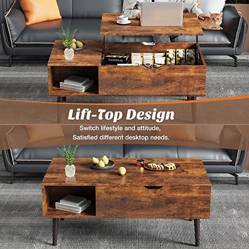 Sweetcrispy Coffee Table, Lift Top Coffee Tables for Living Room,Rising Tabletop Wood Dining Center Tables with Storage Shelf and Hidden Compartment