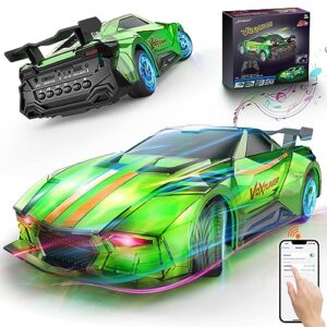 aeroquest rc car with bluetooth - light up remote control car for adults and kids with built-in speaker,5 light effects and 4 modes of playback, 2.4 ghz remote and rechargeable battery