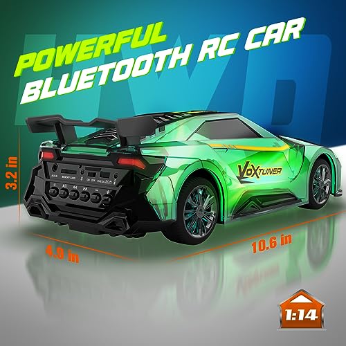 AEROQUEST RC Car with Bluetooth - Light up Remote Control Car for Adults and Kids with Built-in Speaker,5 Light Effects and 4 Modes of Playback, 2.4 GHz Remote and Rechargeable Battery