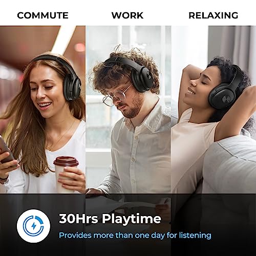 phonicgrid SE7 Hybrid Active Noise Cancelling Headphones Wireless Bluetooth Headphones Noise canceling Wireless Headphones Over Ear, ENC Calls, Deep Bass, Bluetooth 5.2, 30H for Enjoy, Jet Black