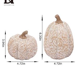 DN DECONATION Thanksgiving Resin Pumpkin Statue, Brown and White Pumpkin Figurine, Faux Decorative Pumpkins for Table Centerpiece, Countryside Autumn Fall, Set of 2, Gift