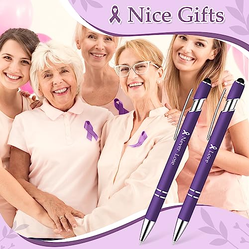 Tenceur 50 Pcs Breast Cancer Awareness Pink Ribbon Ballpoint Pen with Stylus Tip Black Ink Pens Touch Screens Breast Cancer Gifts for Women Girls Charity Social Event Office Supplies (Purple)