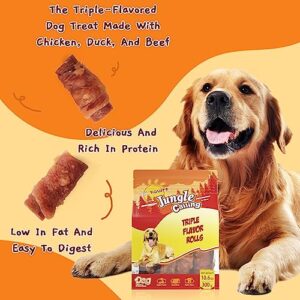 Jungle Calling Triple Flavor Rolls Dog Treats, Made with Real Chicken Duck Beef Meat, Rawhide Free Dog Snacks,Healthy, Easily Digestible, and High Protein Dog Treat, 10.6 oz