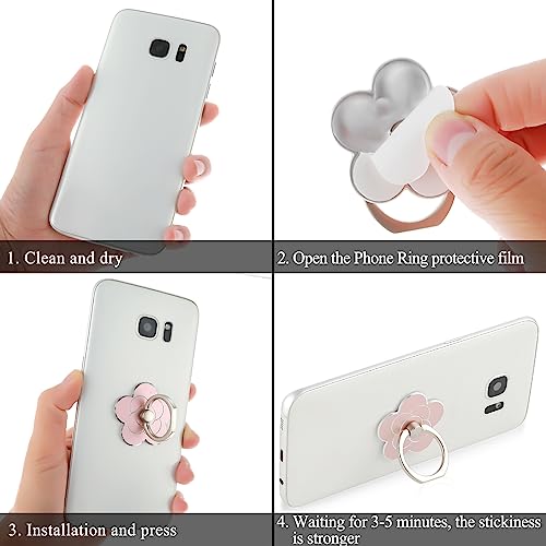 Sibba 2pcs Phone Ring Holder Kickstand Cellphone Flower Finger Ring Grips Stand Metal Universal Accessories Compatible with Smartphone, Mobile Phones, Phone case (Silver, Rose Gold)