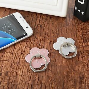 Sibba 2pcs Phone Ring Holder Kickstand Cellphone Flower Finger Ring Grips Stand Metal Universal Accessories Compatible with Smartphone, Mobile Phones, Phone case (Silver, Rose Gold)