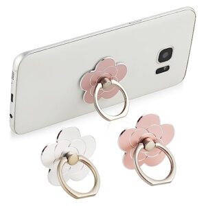 Sibba 2pcs Phone Ring Holder Kickstand Cellphone Flower Finger Ring Grips Stand Metal Universal Accessories Compatible with Smartphone, Mobile Phones, Phone case (Silver, Rose Gold)