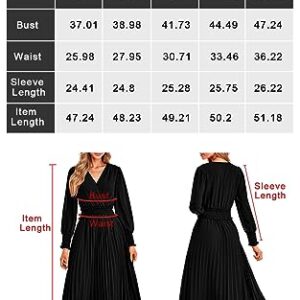 PRETTYGARDEN Wrap V Neck Fall Dresses for Women 2023 Long Sleeve Smocked Wedding Guest Dresses Flowy Pleated Midi Dress (Brown,X-Large)