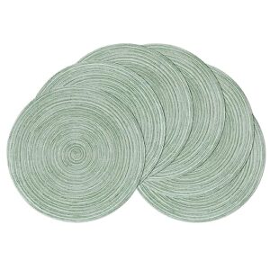 shacos round braided placemats set of 6 two tone bicolor woven table mats 15 inch washable dining table place mats for home wedding party, sage green white